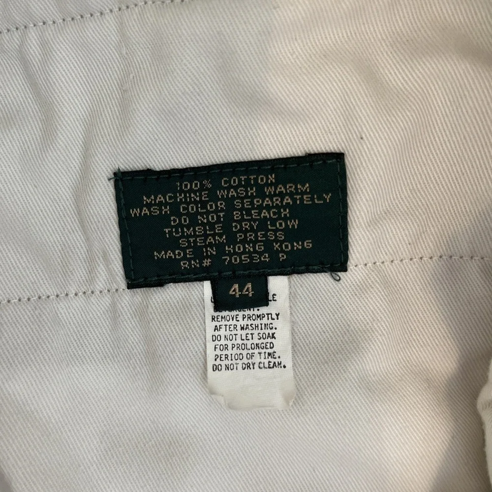 Vintage‎ Orvis Duck Cloth Canvas Shorts Men's 44 Beige Leather Trim Flat Front